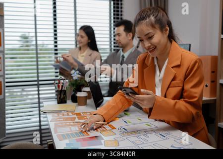 creative planning phone app development template layout, User experience concept, website designer, develop team UX designer working on smartphone app Stock Photo