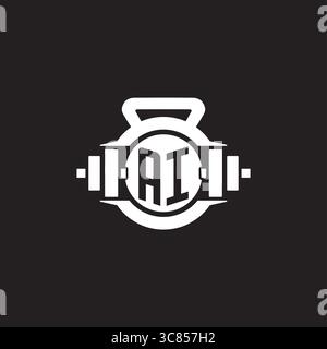 Initial AI logo design ideas with simple dumbbell and kettlebell icon vector graphic vector graphic Stock Vector