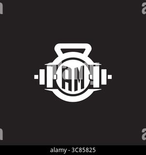 Initial AM logo design ideas with simple dumbbell and kettlebell icon vector graphic vector graphic Stock Vector