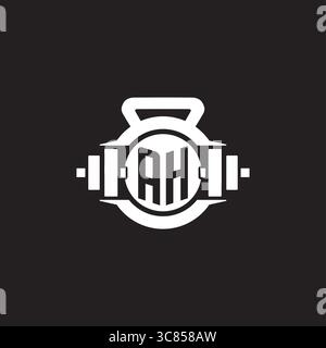 Initial AH logo design ideas with simple dumbbell and kettlebell icon vector graphic vector graphic Stock Vector