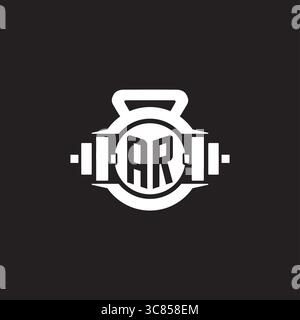 Initial AR logo design ideas with simple dumbbell and kettlebell icon vector graphic vector graphic Stock Vector