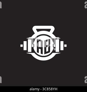 Initial AB logo design ideas with simple dumbbell and kettlebell icon vector graphic vector graphic Stock Vector