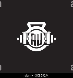 Initial AU logo design ideas with simple dumbbell and kettlebell icon vector graphic vector graphic Stock Vector