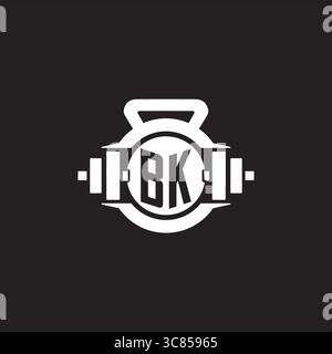 Initial BK logo design ideas with simple dumbbell and kettlebell icon vector graphic vector graphic Stock Vector
