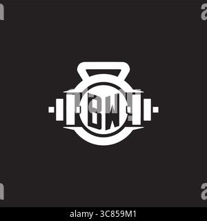 Initial BW logo design ideas with simple dumbbell and kettlebell icon vector graphic vector graphic Stock Vector