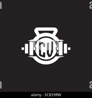 Initial CV logo design ideas with simple dumbbell and kettlebell icon vector graphic vector graphic Stock Vector