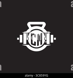 Initial CM logo design ideas with simple dumbbell and kettlebell icon vector graphic vector graphic Stock Vector