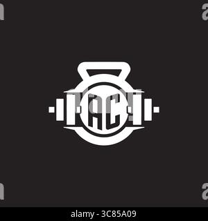 Initial AC logo design ideas with simple dumbbell and kettlebell icon vector graphic vector graphic Stock Vector