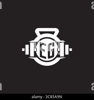 Initial EG logo design ideas with simple dumbbell and kettlebell icon vector graphic vector graphic Stock Vector