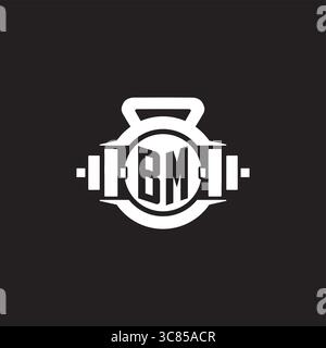 Initial BM logo design ideas with simple dumbbell and kettlebell icon vector graphic vector graphic Stock Vector
