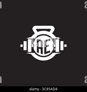 Initial AE logo design ideas with simple dumbbell and kettlebell icon vector graphic vector graphic Stock Vector
