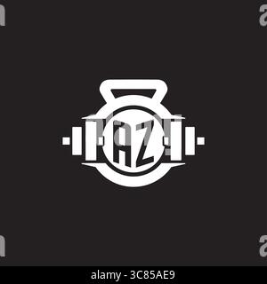 Initial AZ logo design ideas with simple dumbbell and kettlebell icon vector graphic vector graphic Stock Vector