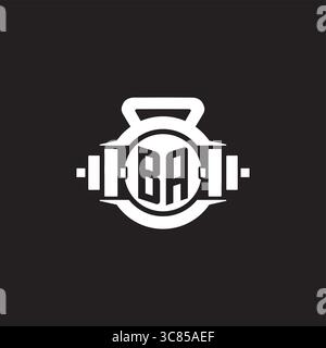 Initial BA logo design ideas with simple dumbbell and kettlebell icon vector graphic vector graphic Stock Vector