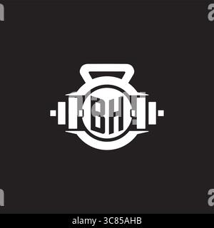 Initial BH logo design ideas with simple dumbbell and kettlebell icon vector graphic vector graphic Stock Vector