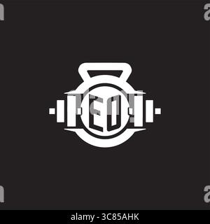 Initial EO logo design ideas with simple dumbbell and kettlebell icon vector graphic vector graphic Stock Vector