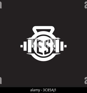 Initial ES logo design ideas with simple dumbbell and kettlebell icon vector graphic vector graphic Stock Vector