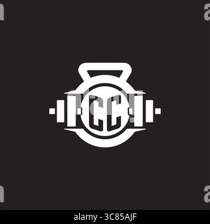 Initial CC logo design ideas with simple dumbbell and kettlebell icon vector graphic vector graphic Stock Vector