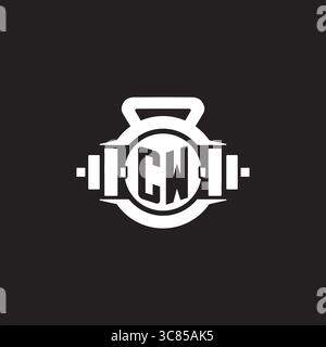 Initial CW logo design ideas with simple dumbbell and kettlebell icon vector graphic vector graphic Stock Vector