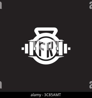 Initial FR logo design ideas with simple dumbbell and kettlebell icon vector graphic vector graphic Stock Vector