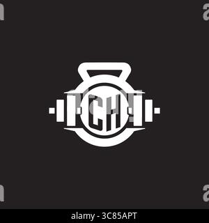 Initial CH logo design ideas with simple dumbbell and kettlebell icon vector graphic vector graphic Stock Vector