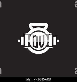 Initial DV logo design ideas with simple dumbbell and kettlebell icon vector graphic vector graphic Stock Vector