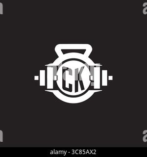Initial CK logo design ideas with simple dumbbell and kettlebell icon vector graphic vector graphic Stock Vector