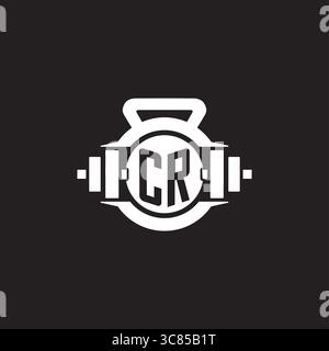 Initial CR logo design ideas with simple dumbbell and kettlebell icon vector graphic vector graphic Stock Vector