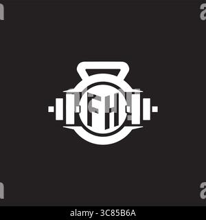 Initial FH logo design ideas with simple dumbbell and kettlebell icon vector graphic vector graphic Stock Vector