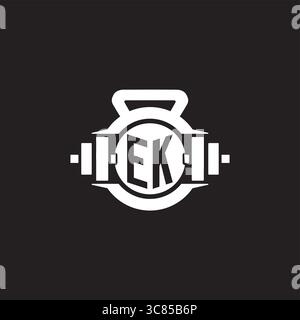 Initial EK logo design ideas with simple dumbbell and kettlebell icon vector graphic vector graphic Stock Vector