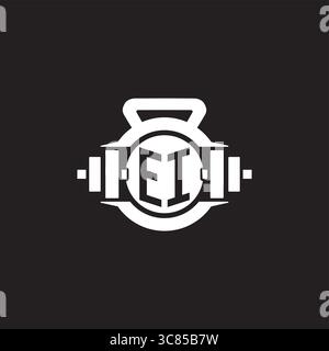 Initial EI logo design ideas with simple dumbbell and kettlebell icon vector graphic vector graphic Stock Vector