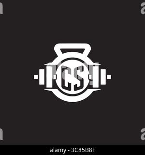 Initial CS logo design ideas with simple dumbbell and kettlebell icon vector graphic vector graphic Stock Vector