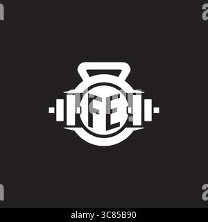 Initial FE logo design ideas with simple dumbbell and kettlebell icon vector graphic vector graphic Stock Vector