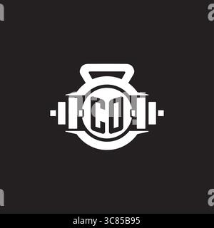 Initial CO logo design ideas with simple dumbbell and kettlebell icon vector graphic vector graphic Stock Vector