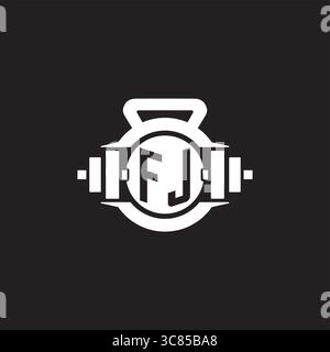Initial FJ logo design ideas with simple dumbbell and kettlebell icon vector graphic vector graphic Stock Vector