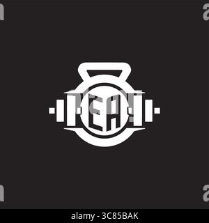 Initial EA logo design ideas with simple dumbbell and kettlebell icon vector graphic vector graphic Stock Vector