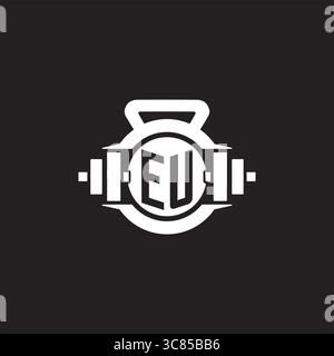 Initial EU logo design ideas with simple dumbbell and kettlebell icon vector graphic vector graphic Stock Vector