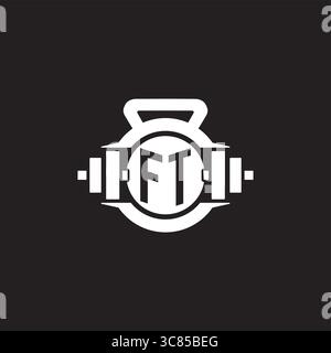 Initial FT logo design ideas with simple dumbbell and kettlebell icon vector graphic vector graphic Stock Vector