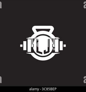 Initial LJ logo design ideas with simple dumbbell and kettlebell icon vector graphic vector graphic Stock Vector