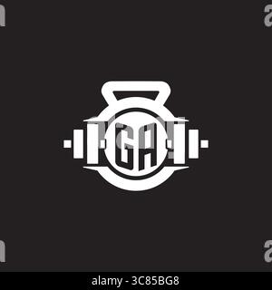 Initial GA logo design ideas with simple dumbbell and kettlebell icon vector graphic vector graphic Stock Vector
