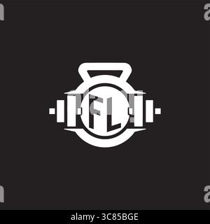 Initial FL logo design ideas with simple dumbbell and kettlebell icon vector graphic vector graphic Stock Vector