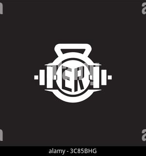 Initial ER logo design ideas with simple dumbbell and kettlebell icon vector graphic vector graphic Stock Vector