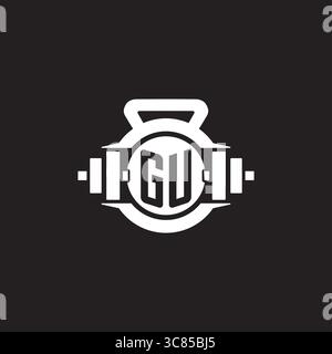 Initial GU logo design ideas with simple dumbbell and kettlebell icon vector graphic vector graphic Stock Vector