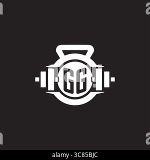 Initial GG logo design ideas with simple dumbbell and kettlebell icon vector graphic vector graphic Stock Vector