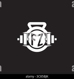 Initial FZ logo design ideas with simple dumbbell and kettlebell icon vector graphic vector graphic Stock Vector