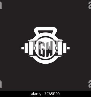 Initial GW logo design ideas with simple dumbbell and kettlebell icon vector graphic vector graphic Stock Vector