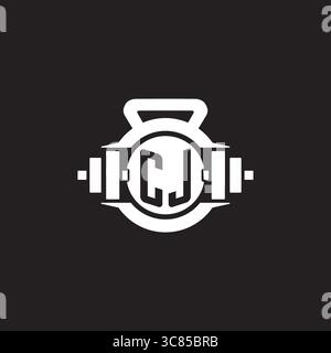 Initial CJ logo design ideas with simple dumbbell and kettlebell icon vector graphic vector graphic Stock Vector