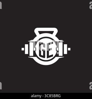 Initial GE logo design ideas with simple dumbbell and kettlebell icon vector graphic vector graphic Stock Vector