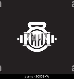 Initial MH logo design ideas with simple dumbbell and kettlebell icon vector graphic vector graphic Stock Vector