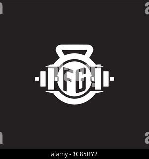 Initial FG logo design ideas with simple dumbbell and kettlebell icon vector graphic vector graphic Stock Vector