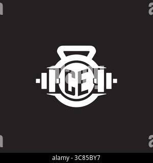 Initial CE logo design ideas with simple dumbbell and kettlebell icon vector graphic vector graphic Stock Vector